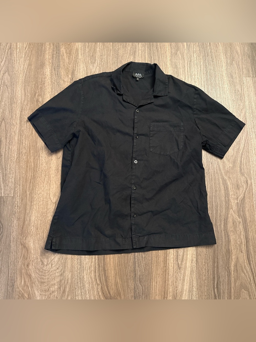 A.P.C. Men's Black Short-Sleeve Casual Button-Down Shirt